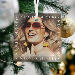 Modern 'In Loving Memory' Tribute Photo Glass Orna Glass Tree Decoration