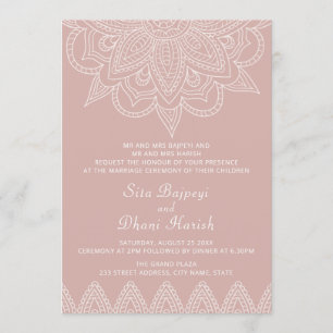 Modern Indian Elegant Pink Mehndi Hindu Wedding Invitation