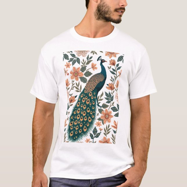 Modern Indian Folklore Peacock Pattern T-Shirt (Front)