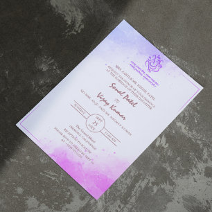 Modern Indian Hindu Wedding Ganesha Logo Purple Invitation