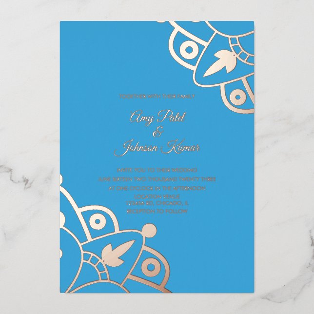 Modern Indian Mandala Blue Wedding Pressed   (Front)