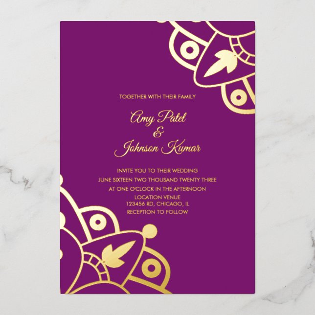 Modern Indian Mandala Purple Wedding Pressed  (Front)