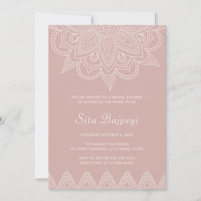 Modern Indian Pink Mehndi Hindu Bridal Shower Invitation (Front)