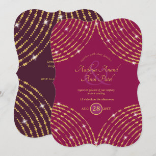Modern Indian Wedding Pink Cerise Purple Gold Invitation