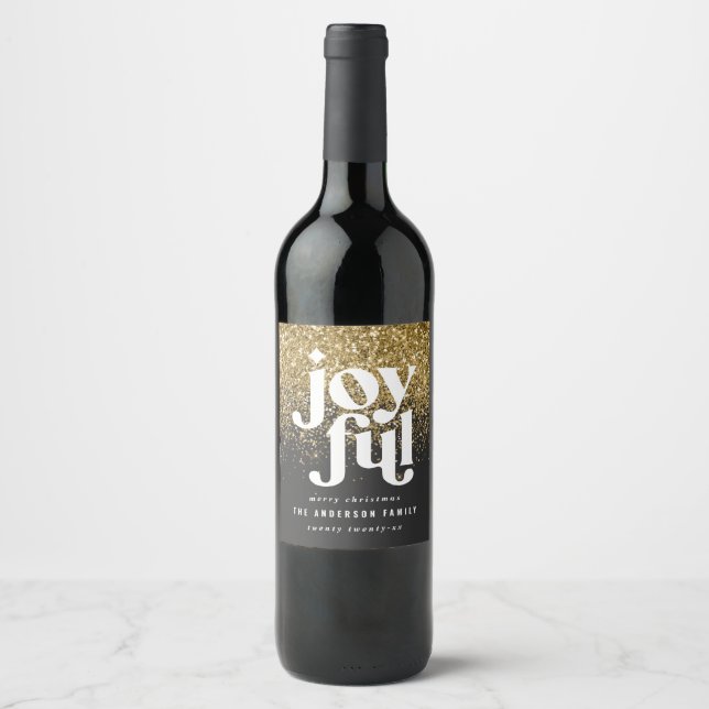 Modern indie Christmas typography black and gold Wine Label (Front)