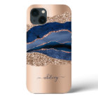 Modern Indigo Blue Agate & Rose Gold Glitter
