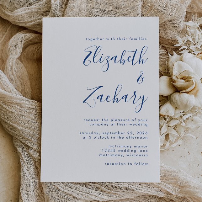 Modern Indigo Blue Script Wedding Invitation (Creator Uploaded)