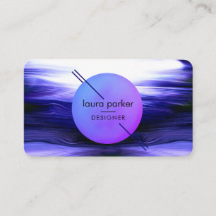 Modern Indigo Circle Moon Watercolour Waves Business Card