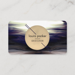 Modern Indigo Circle Moon Watercolour Waves Business Card