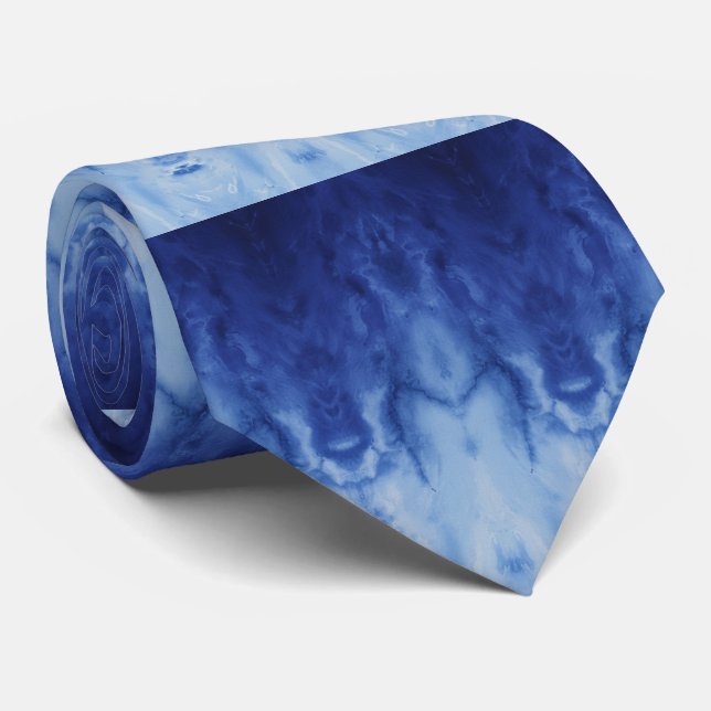 Modern Indigo Shibori Tie-Dye Gradient Pattern Tie (Rolled)