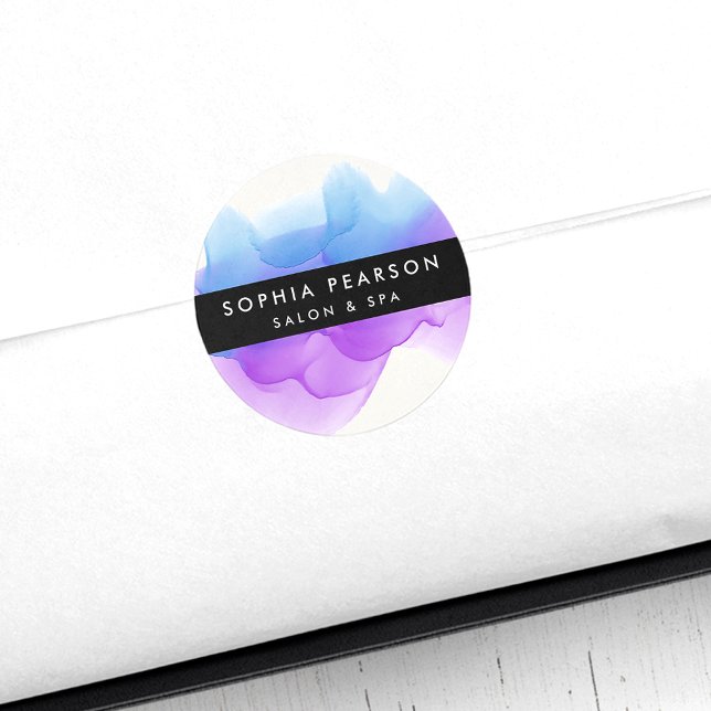 Modern Indigo Watercolor Blot Classic Round Sticker (Creator Uploaded)
