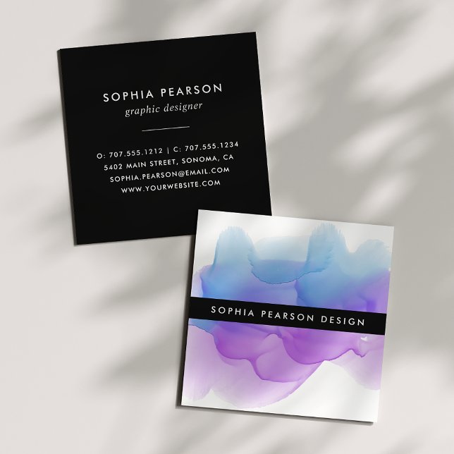 Modern Indigo Watercolor Blot Square Business Card (Creator Uploaded)