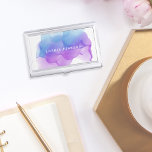 Modern Indigo Watercolor | Personalised Business Card Holder<br><div class="desc">Elegant and colourful business card holder features your name and/or business name in white,  overlaid on a vibrant watercolor inkblot in ethereal violet purple and indigo blue. Matching business cards and accessories also available.</div>