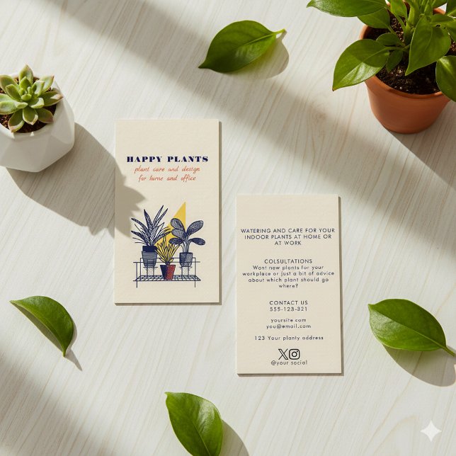 Modern Indoor house Plant Care  Business Card (Modern geometric house plant care guide business card.)