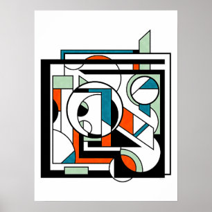 Modern Industrial Geometric Abstract Orange Teal D Poster