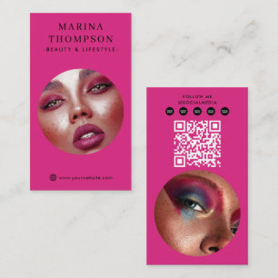 Modern Influencer Pink Photo Social Media QR Code Business Card