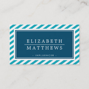 MODERN INFLUENCER stylish border aqua navy white Business Card