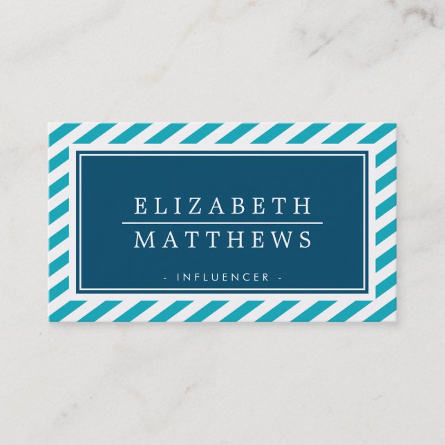 MODERN INFLUENCER stylish border aqua navy white Business Card (Front)