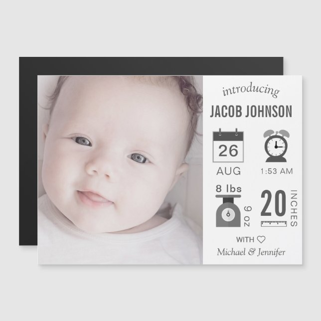 Modern Infographic Photo Birth Announcement (Front/Back)