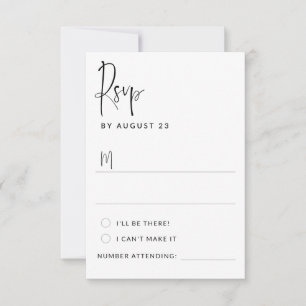 Modern Informal Black White Script Wedding RSVP Card