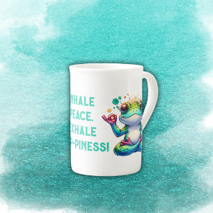 Modern Inhale Exhale Green Frog   Bone China Mug