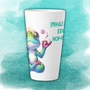 Modern Inhale Exhale Green Frog   Latte Mug