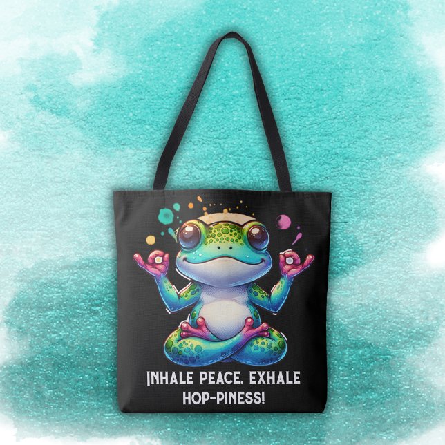 Modern Inhale Exhale Green Frog | Tote Bag (Creator Uploaded)