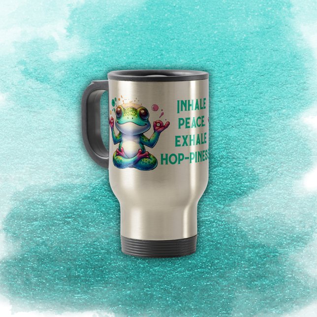 Modern Inhale Exhale Green Frog | Travel Mug (Creator Uploaded)