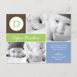 Modern Initial Birth Announcement - Blue