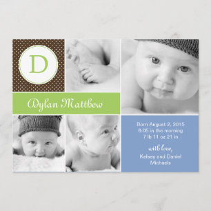 Modern Initial Birth Announcements - Blue