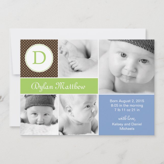 Modern Initial Birth Announcements - Blue (Front)