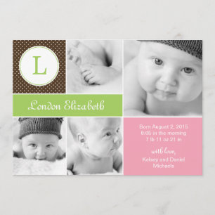 Modern Initial Birth Announcements - Pink