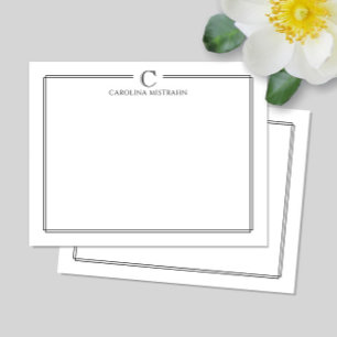 Modern Initial Black and White Border Stationery Card
