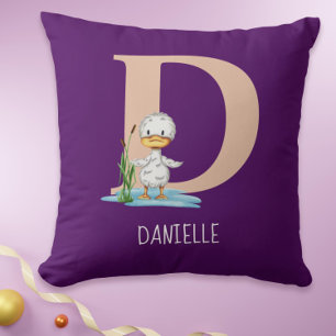 Modern Initial D Monogrammed Duck Children Nursery Cushion