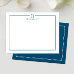 Modern Initial Dark Blue Navy Border Stationery Card<br><div class="desc">This design features a thin double border with space for a monogram and name/text at the top. Click the customise button if you would like to adjust the design elements and/or further modify the text! Variations of this design, additional colours, as well as coordinating products are available in our shop,...</div>