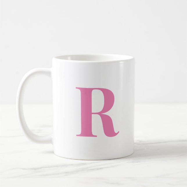 Modern Initial Letter Personalised Pink Monogram  Coffee Mug (Left)