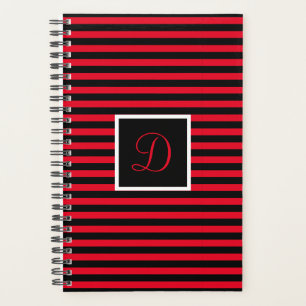 Modern Initial Letter Red and Black Striped Planner