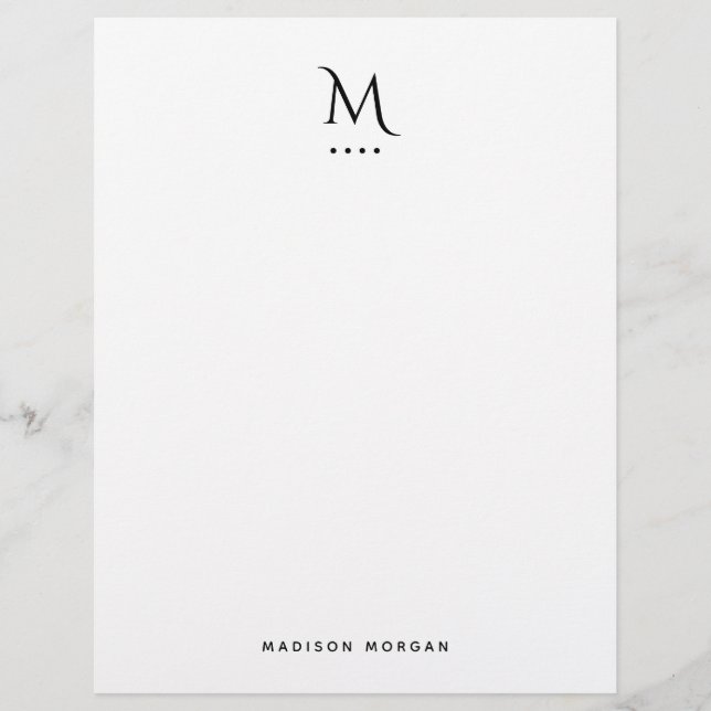 Modern Initial Letterpress Simple Black Custom Letterhead (Front)