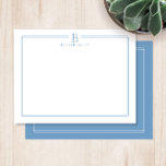 Modern Initial Light Blue Border Stationery Card<br><div class="desc">This design features a thin double border with space for a monogram and name/text at the top. Click the customise button if you would like to adjust the design elements and/or further modify the text! Variations of this design, additional colours, as well as coordinating products are available in our shop,...</div>