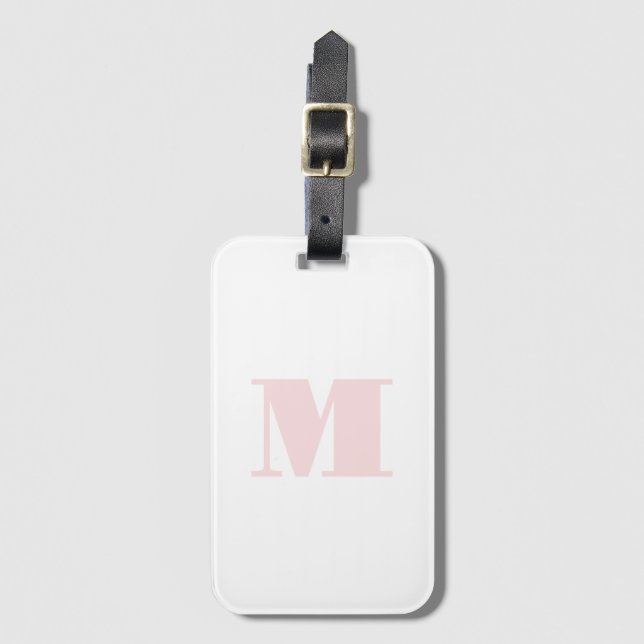 Modern Initial Monogram Blush Pink Luggage Tag (Front Vertical)