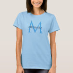 Modern Initial Monogram Elegant Womens Light Blue T-Shirt<br><div class="desc">Personalised Monogram Initial Letter Name Template Elegant Trendy Women's Basic Light Blue T-Shirt.</div>
