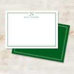 Modern Initial Monogram Green Border Stationery Card<br><div class="desc">This design features a thin double border with space for a monogram and name/text at the top. Click the customise button if you would like to adjust the design elements and/or further modify the text! Variations of this design, additional colours, as well as coordinating products are available in our shop,...</div>