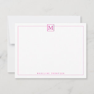 Modern Initial Monogram Square Border Magenta Card