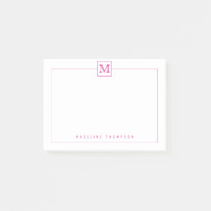 Modern Initial Monogram Square Border Magenta Post-it Notes