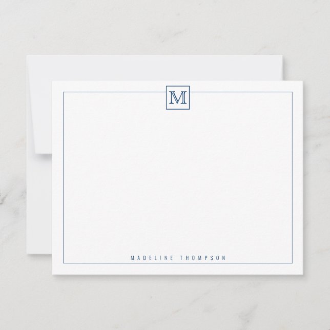 Modern Initial Monogram Square Border Navy Blue Card (Front)