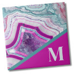 Modern Initial Monogram Tile<br><div class="desc">Trendy Bright Turquoise Fuchsia Stone Monogrammed ceramic tile.  Crystals and geodes continue to be a favourite trend!  This print features and up close image of a vibrant turquoise and purple (magenta) geode stone,  complete with little crystals.  Add your initial to make it your own.</div>