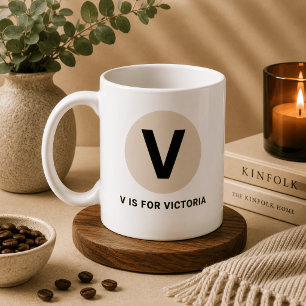 Modern Initial Mug – “V is for [Name]” Design