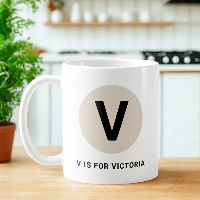 Modern Initial Mug – “V is for [Name]” Design (Creator Uploaded)