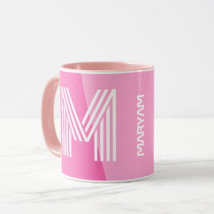 Modern Initial & Personalised Pink White Monogram Mug