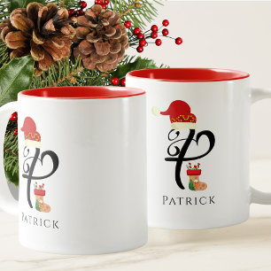 Modern Initial Typography Name Letter P Christmas Two-Tone Coffee Mug